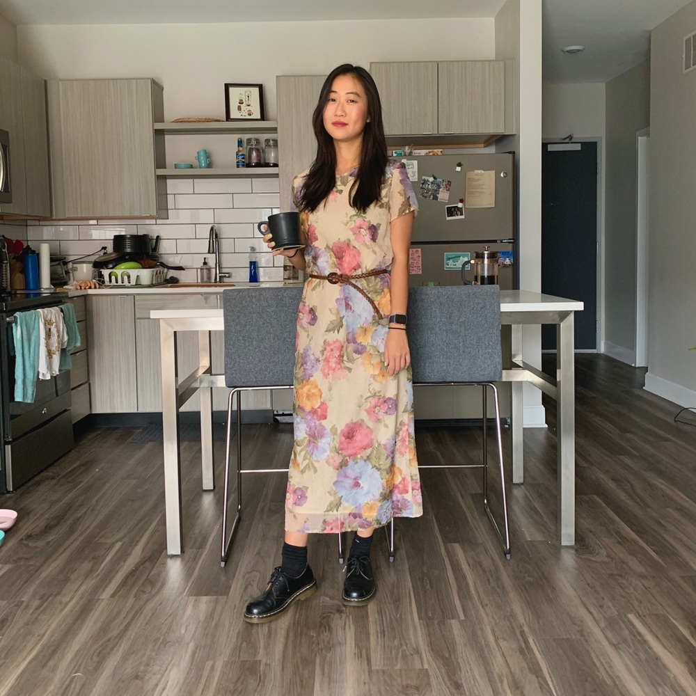 Vintage Nude Floral Maxi Dress